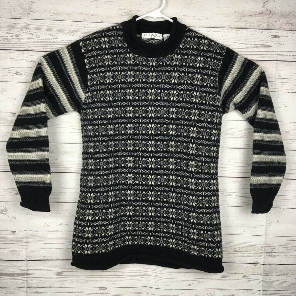 CHAUS Sport‎ Womens Sweater M Lambswool Snowflake Stripe Warm Cozy
